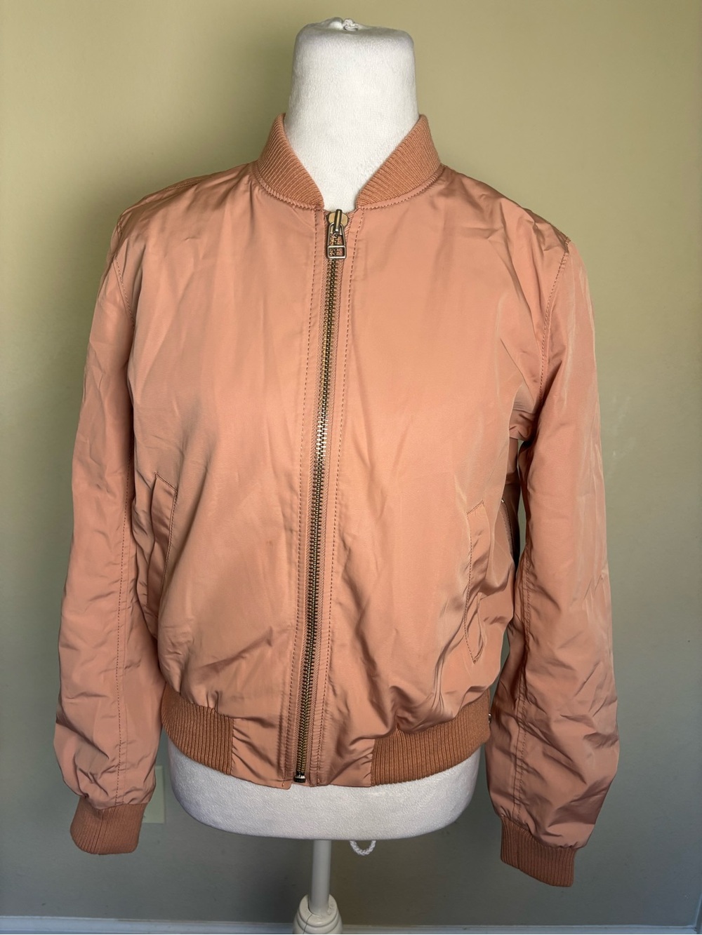 Madewell Women’s Blush Pink Bomber Jacket Full Zip Lined Pockets Ribbed Trim S
